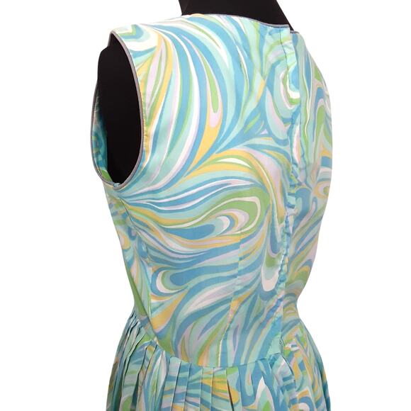 Vintage 50s Pin Up Fit and Flare Dress Psychedelic Tie Die Sun Dress Rockabilly - Picture 5 of 16